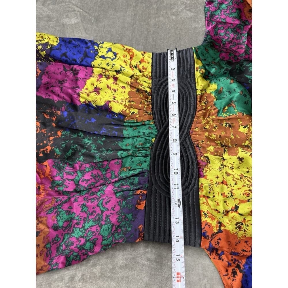 Trina Turk Fosse 100% Silk Multicolor Dress Size 10 Vibrant Print Waist Detail - Picture 7 of 11